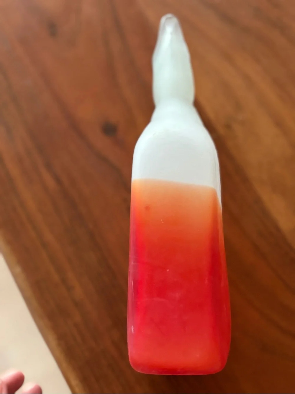 Vintage White to Red Ombre Glass Pitcher with Yellow Handle